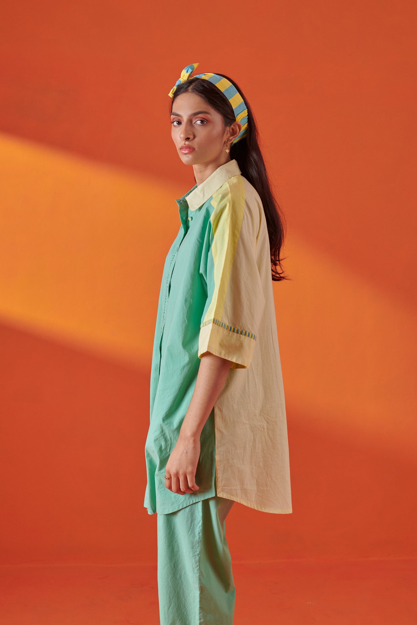 Arlo Color Blocked Drop Shoulder Long Shirt