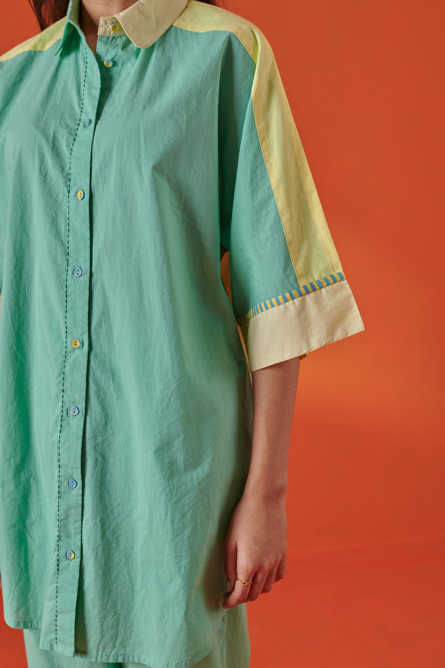 Arlo Color Blocked Drop Shoulder Long Shirt