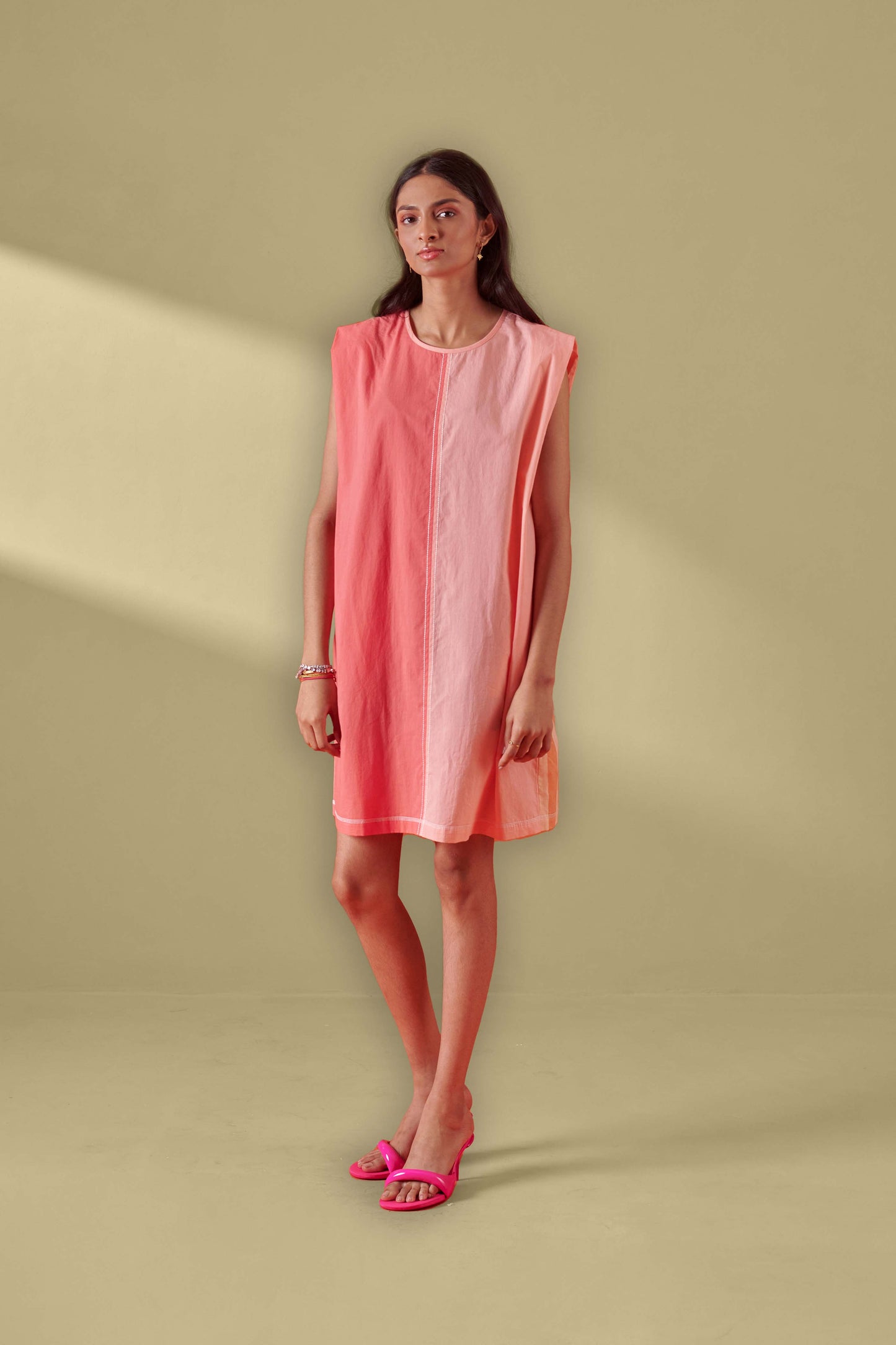 Miami Pink Peach Color Blocked Short Dress
