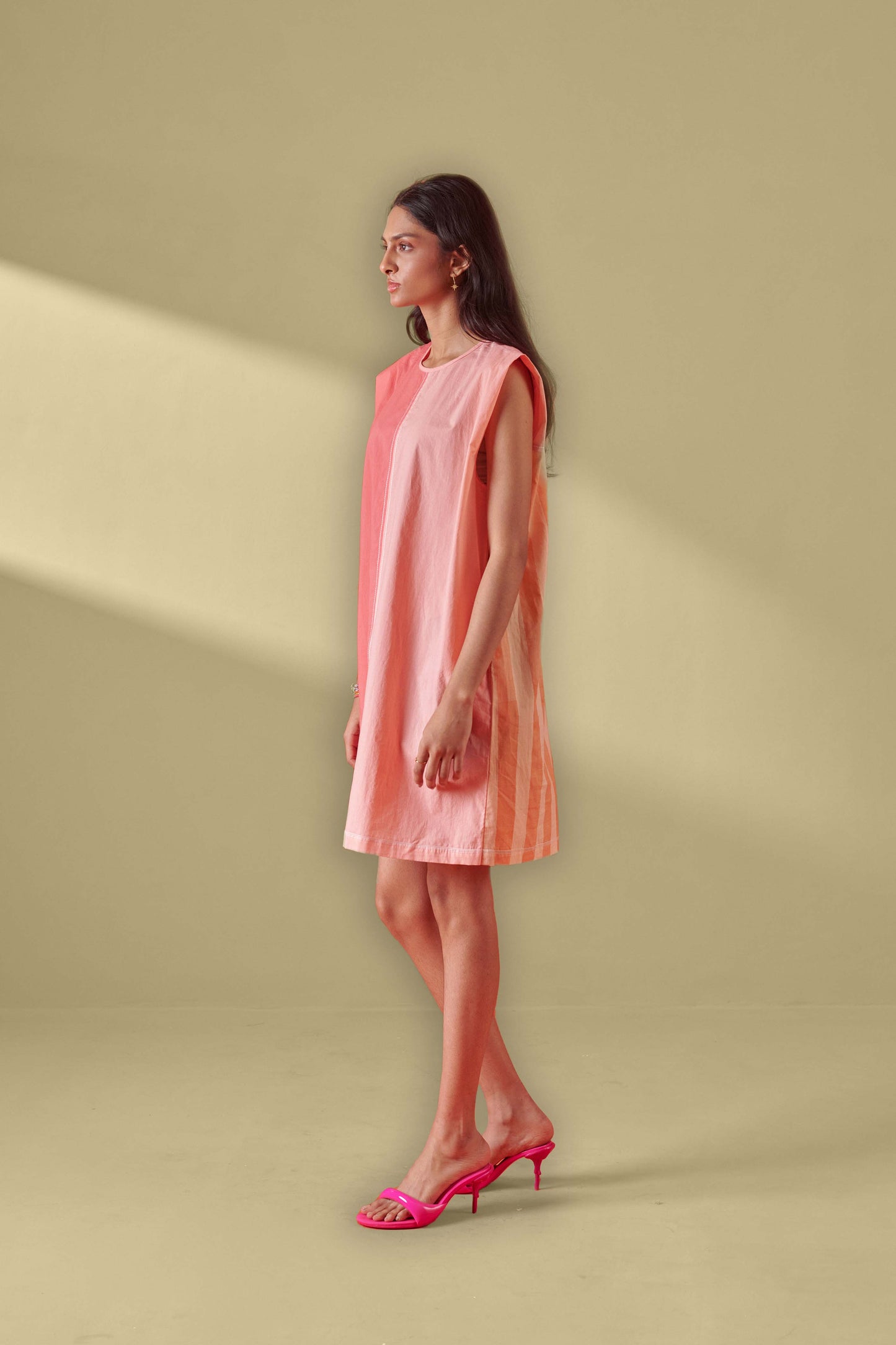 Miami Pink Peach Color Blocked Short Dress