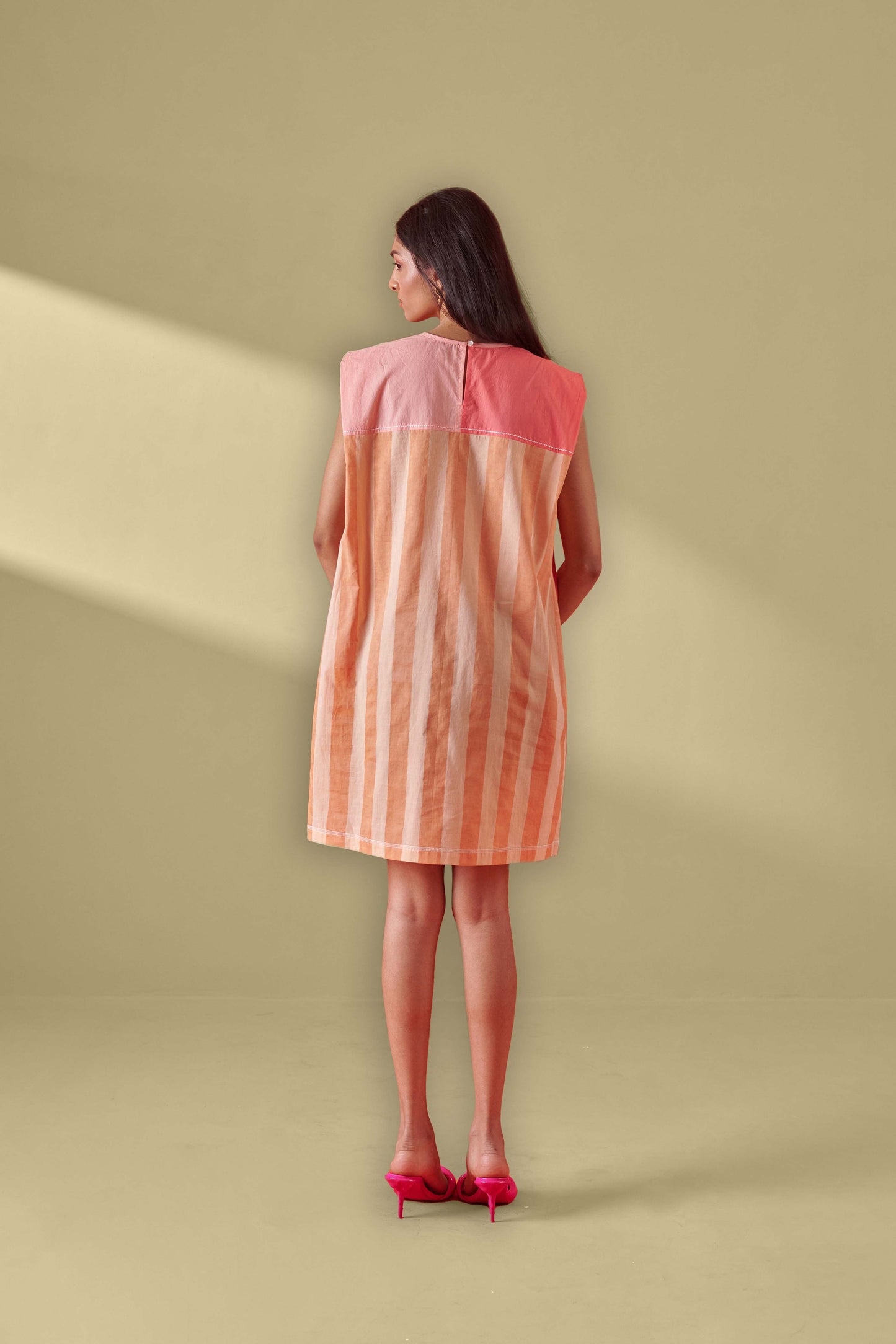 Miami Pink Peach Color Blocked Short Dress