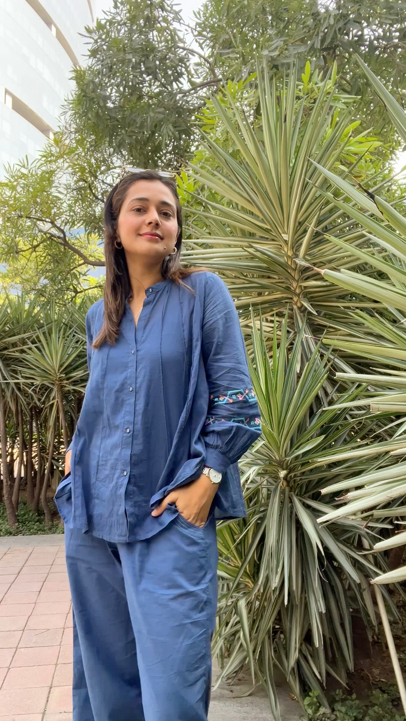 Breeze Blue Panelled Top with Embroidery