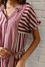Aria Maroon Stripe Shirt Dress