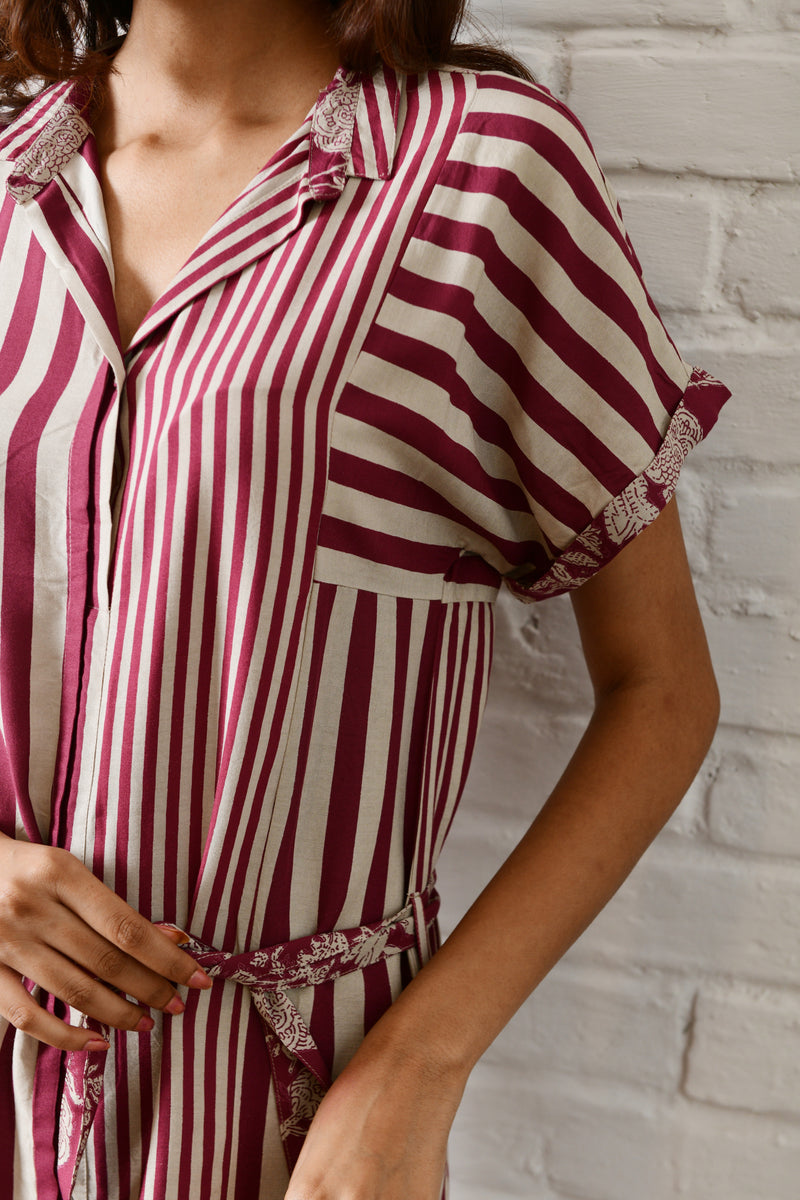 Aria Maroon Stripe Shirt Dress