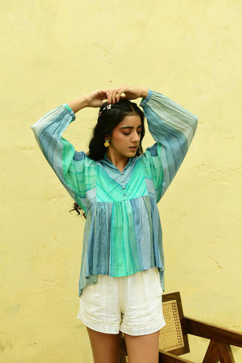 Cosmos Aqua Blue Batwing Top
