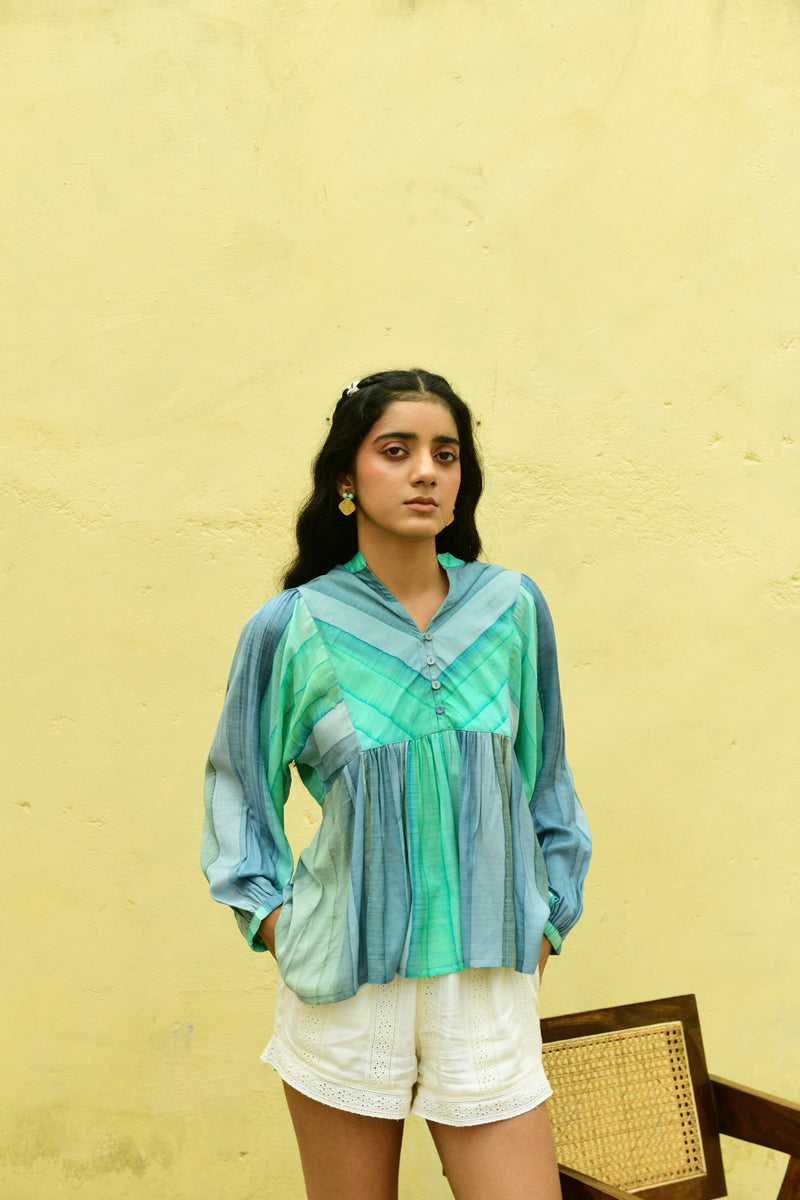 Cosmos Aqua Blue Batwing Top