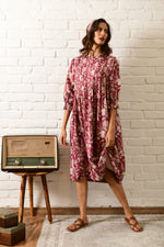 Amber Maroon Stripe Pintuck Dress
