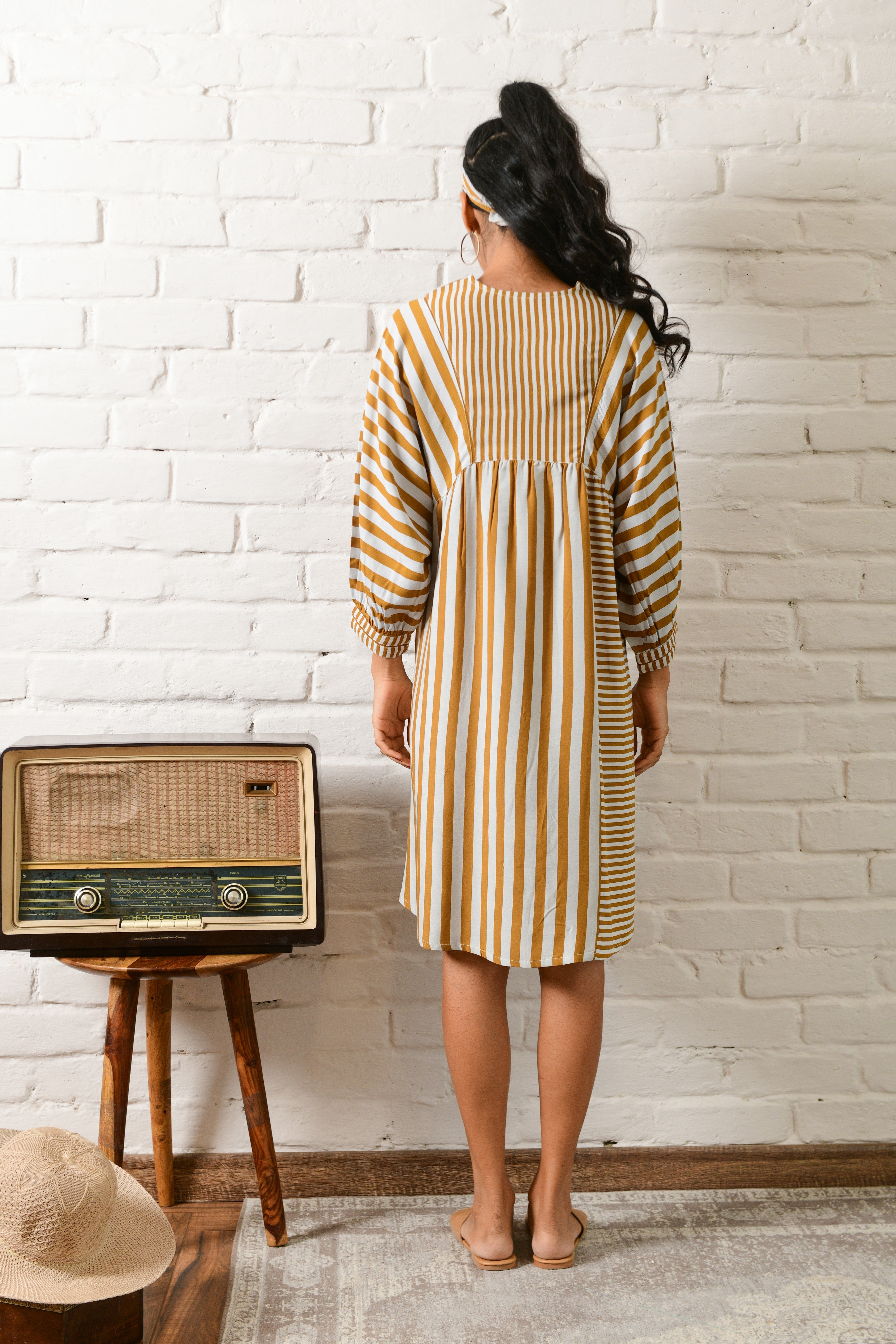 Shop Harmony Mustard Stripe Short Dress Roho