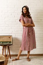 Aria Maroon Stripe Shirt Dress