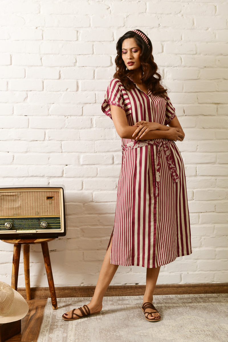 Aria Maroon Stripe Shirt Dress
