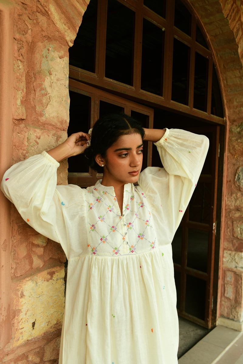 Ivory Embroidered Midi Dress
