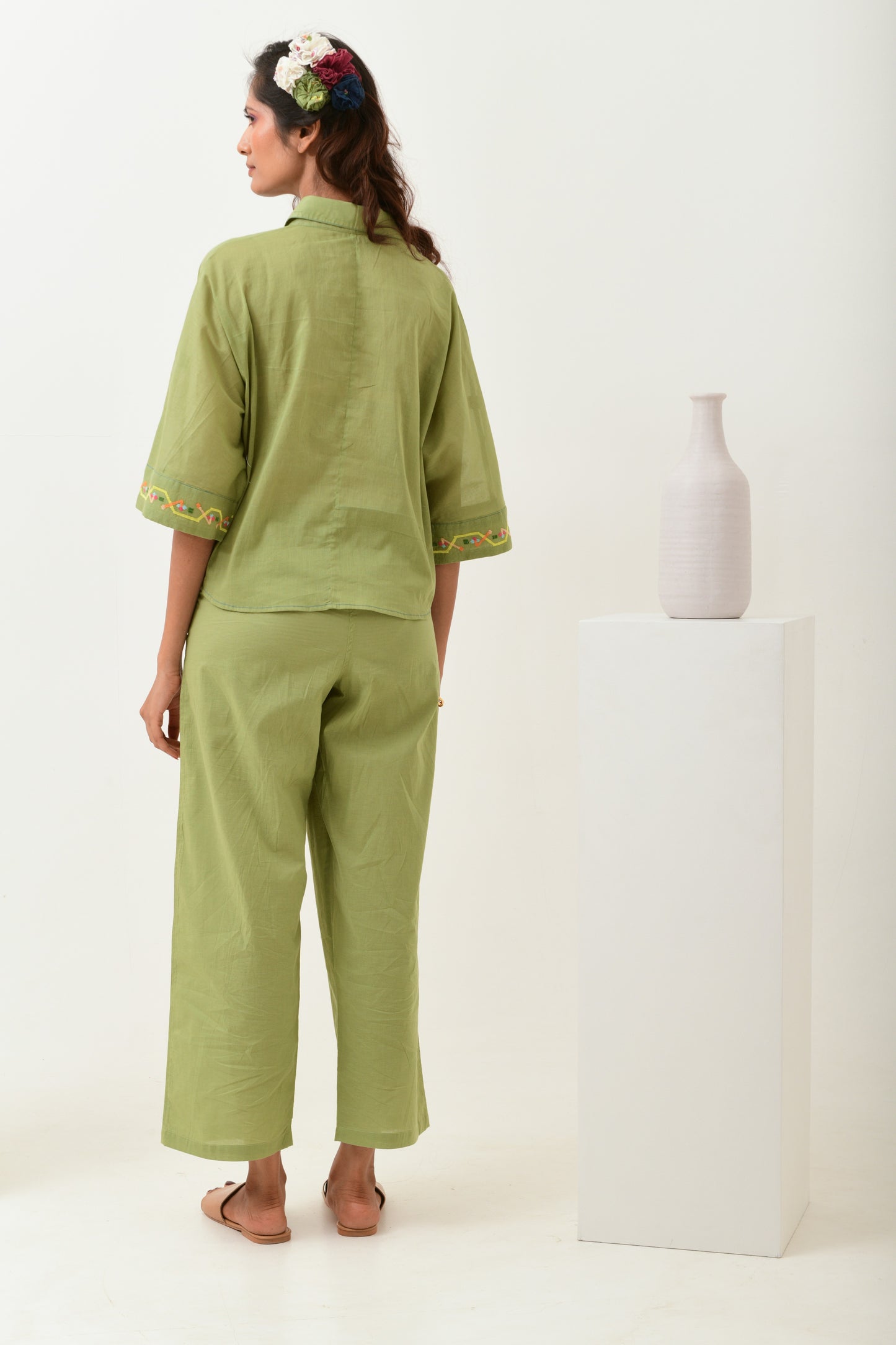 Olive Green Smocked Straight Pants