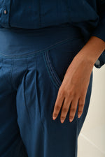 Blue Smocked Straight Pants