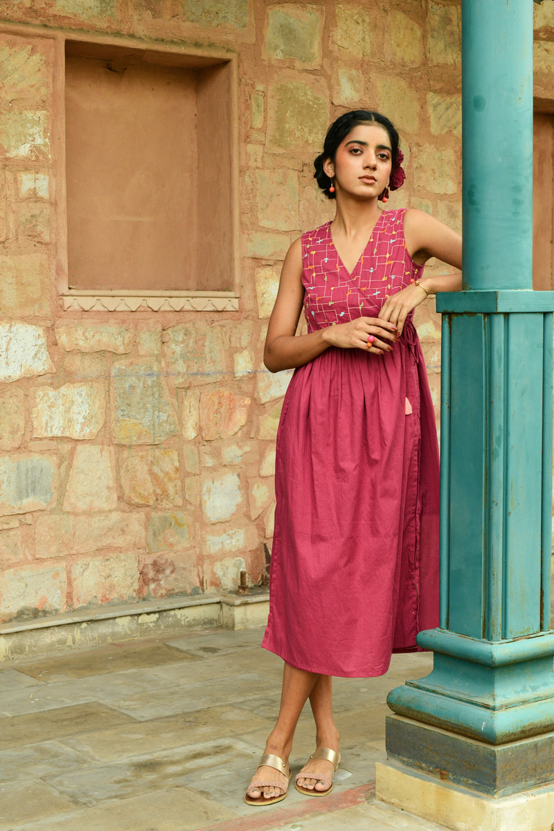 Lush Rust Pink Wrap-around Dress