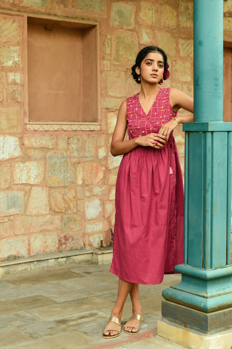 Lush Rust Pink Wrap-around Dress