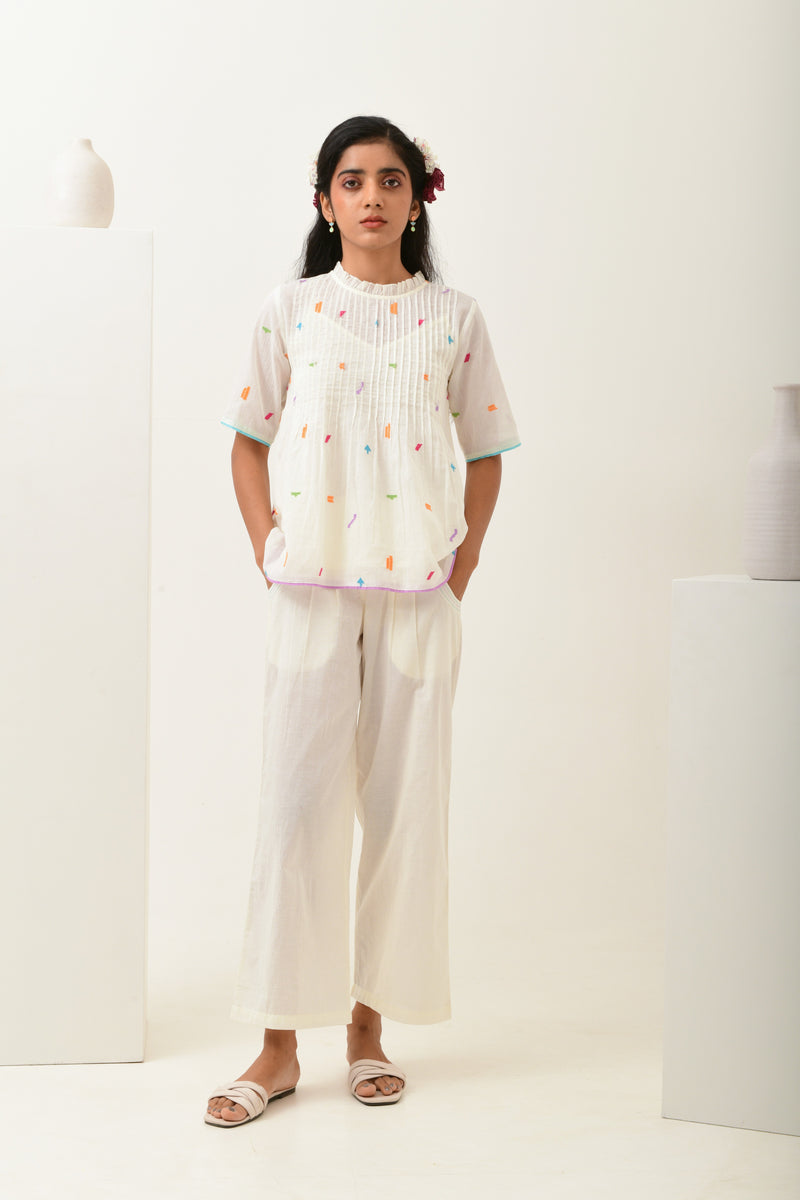 Ivory Smocked Straight Pants