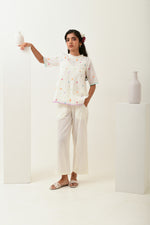Eclat Ivory Pleated Embroidered Top
