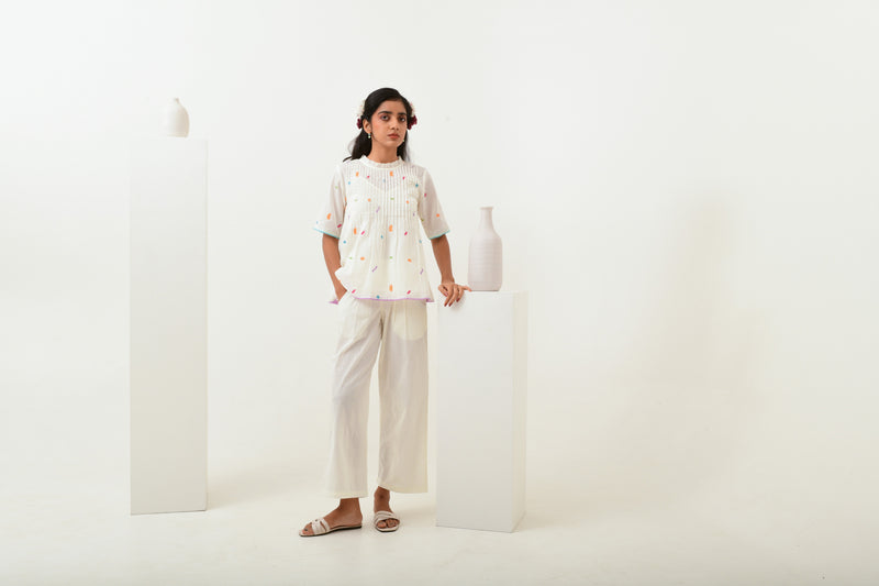 Ivory Smocked Straight Pants