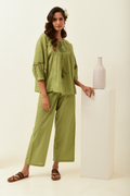 Aurelia Olive Green Drop Shoulder Top