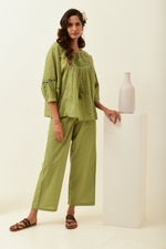Aurelia Olive Green Drop Shoulder Top