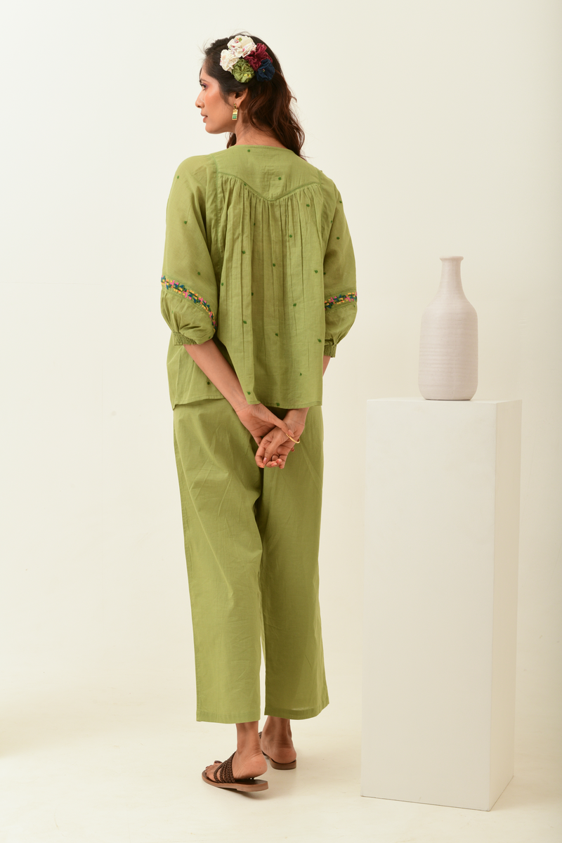 Aurelia Olive Green Drop Shoulder Top