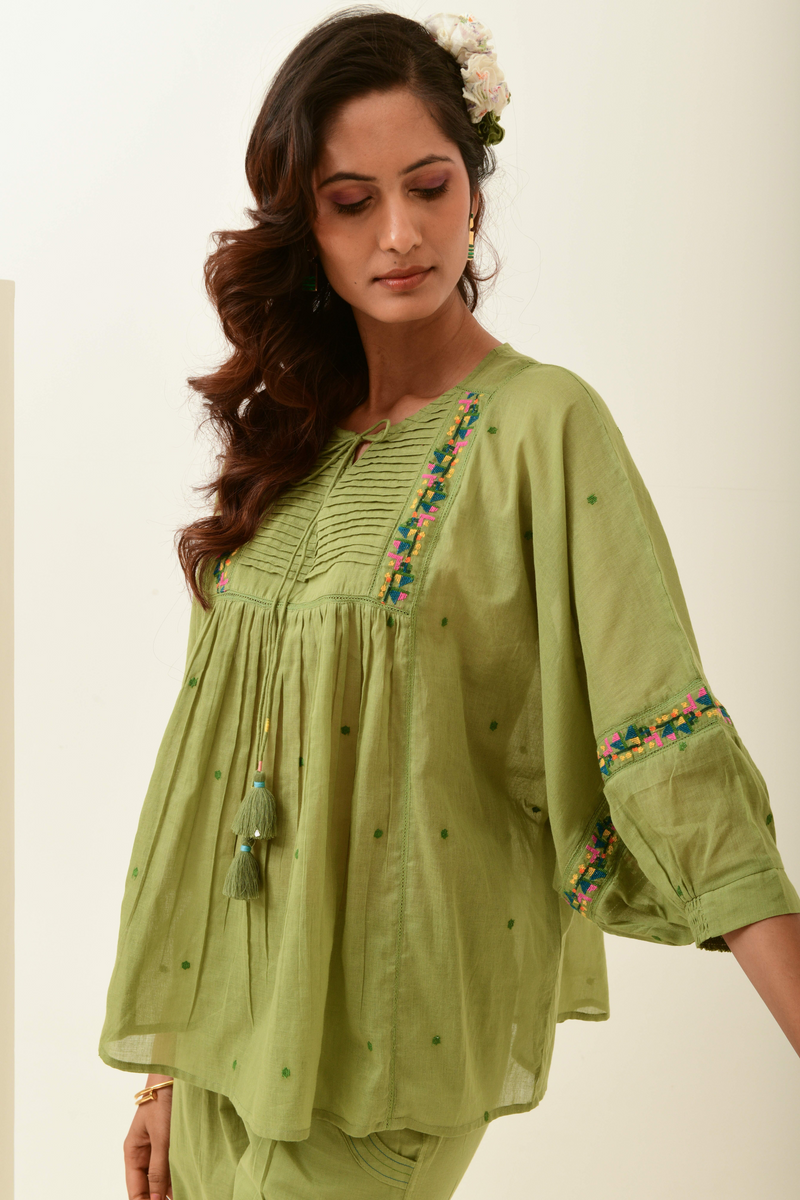 Aurelia Olive Green Drop Shoulder Top
