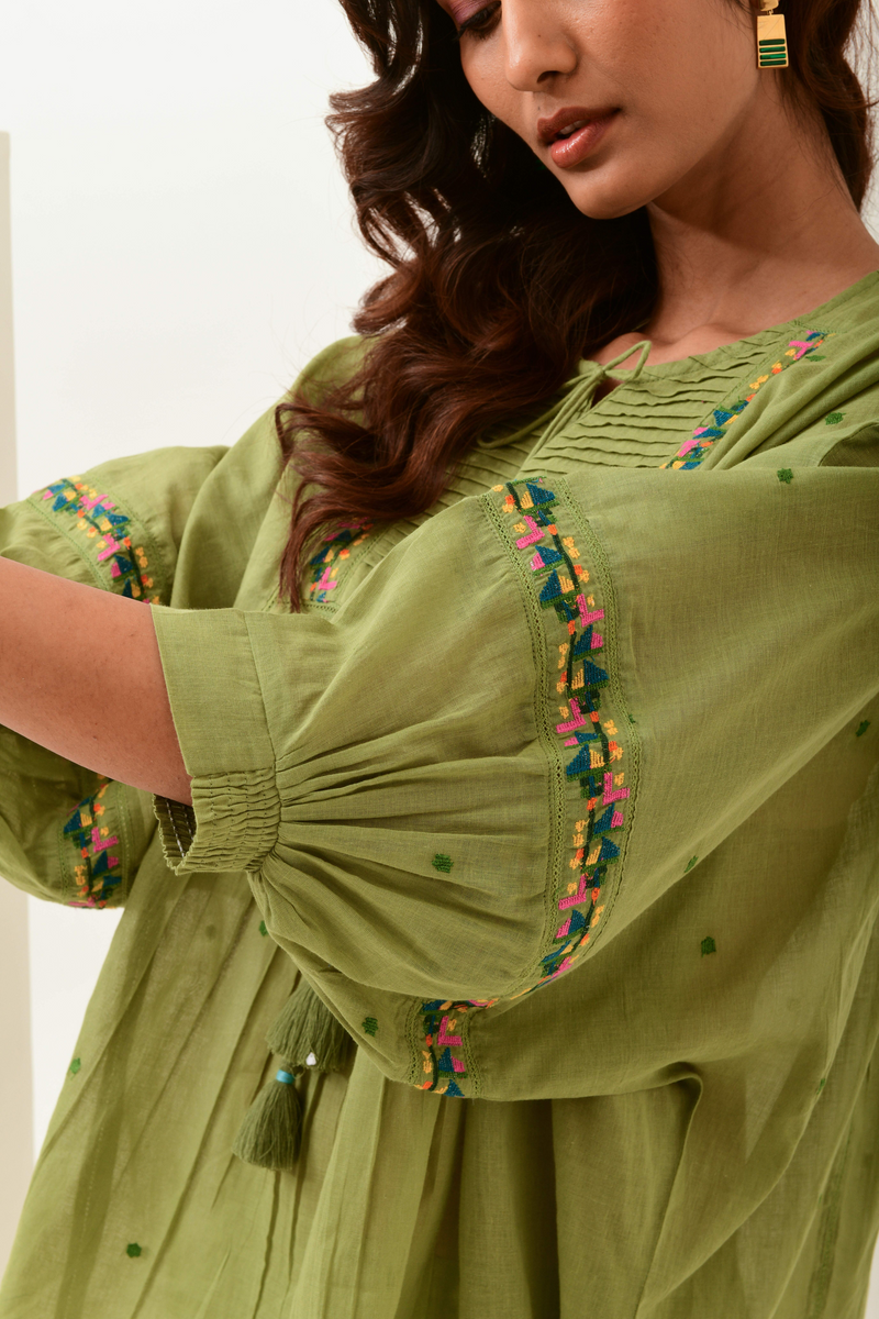 Aurelia Olive Green Drop Shoulder Top