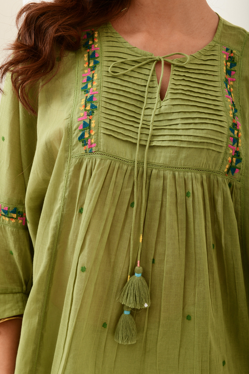 Aurelia Olive Green Drop Shoulder Top