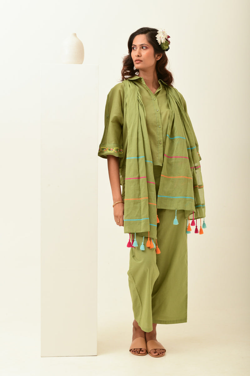 Beam Olive Green Boxy Fit Shirt