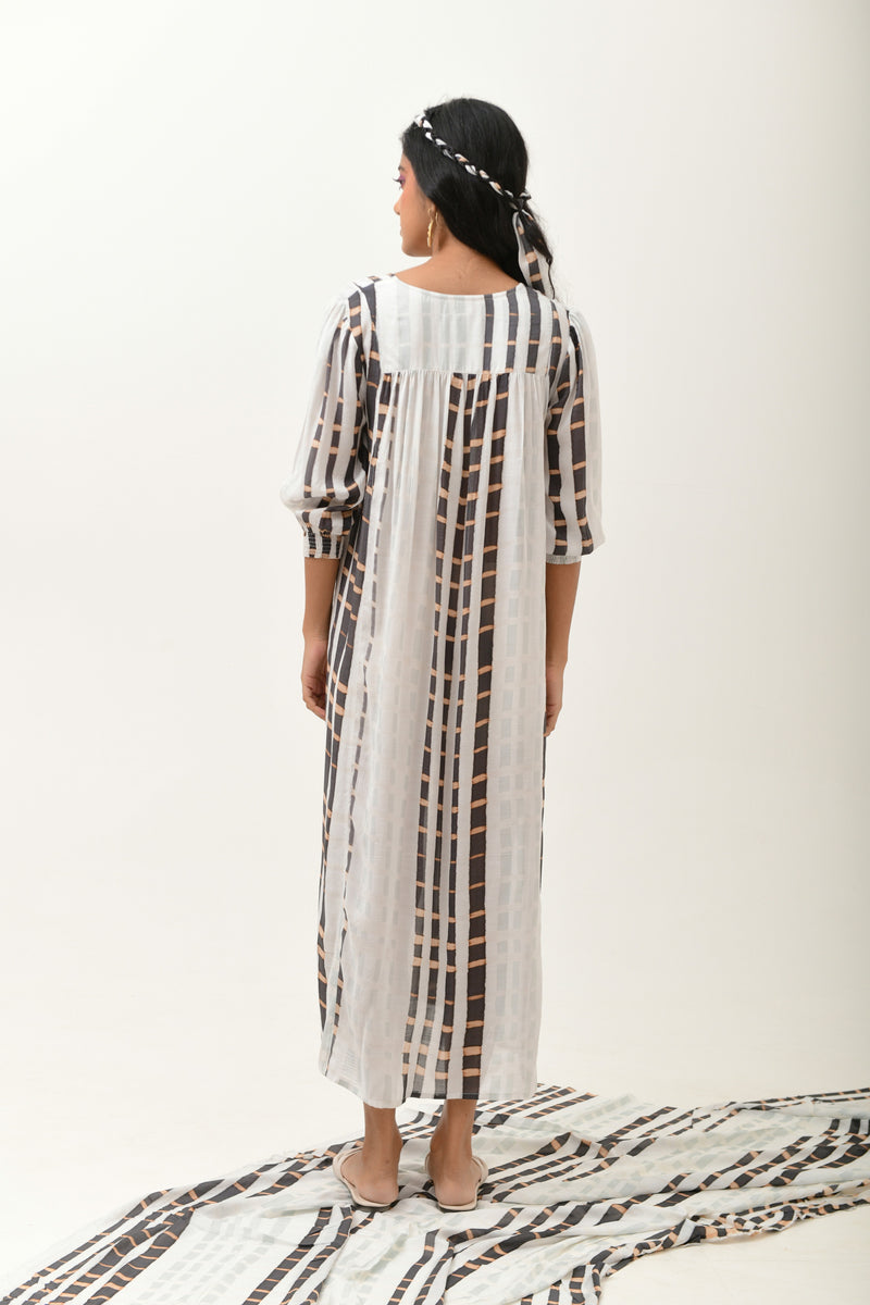 pleated yoke dress Hand Embroidered Green Overlapped Yoke Pleated Dress