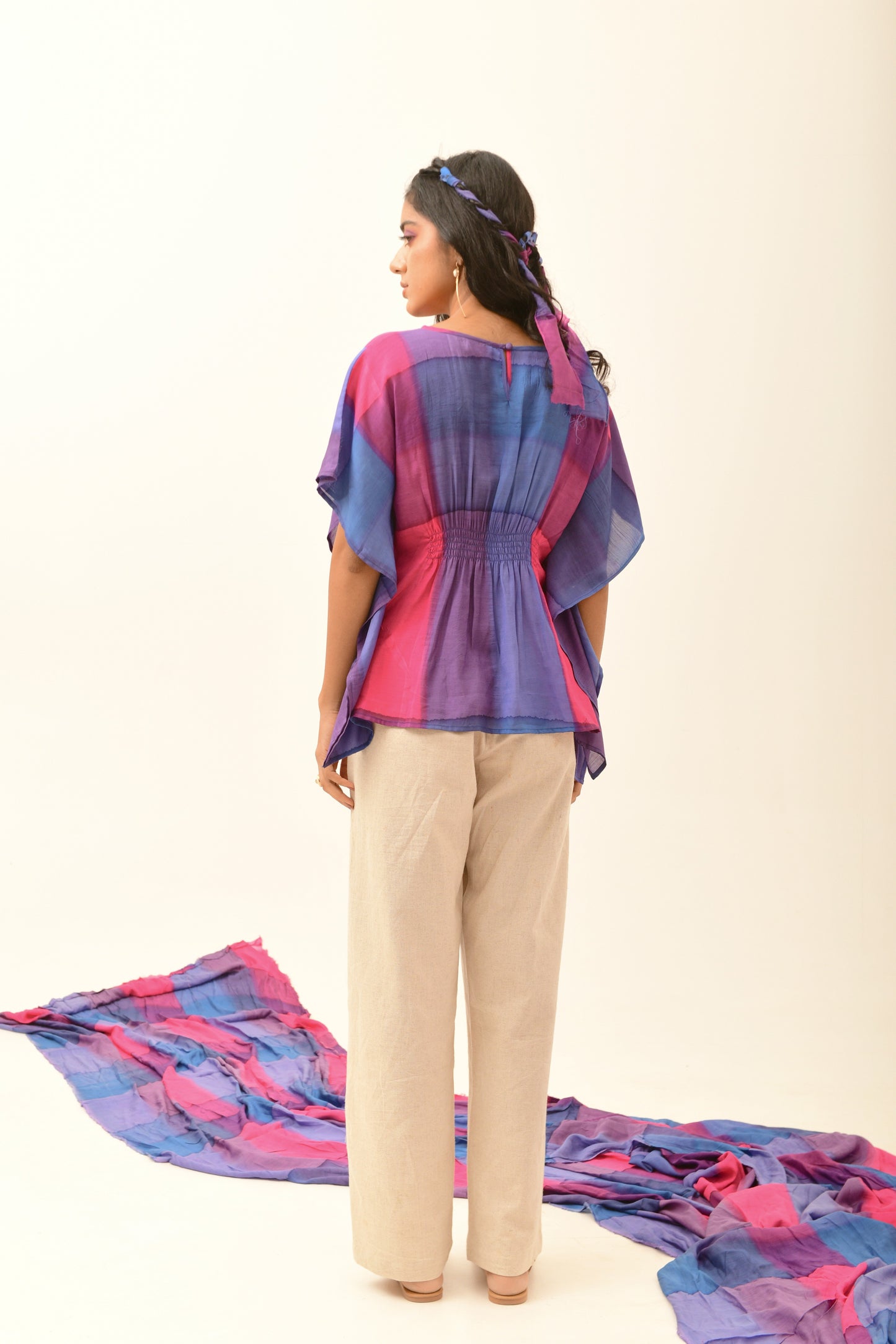 Epoch Blue & Fuchsia Front Pleated Top