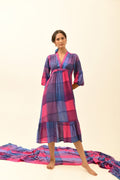 Aura Blue & Fuchsia V-Neck Frilled Dress