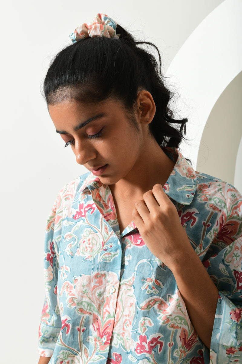 Beam Floral Blue Drop Shoulder Shirt