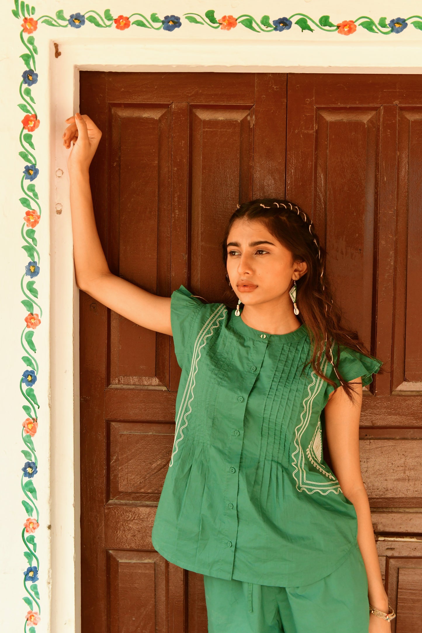 Nova Green Embroidered Top