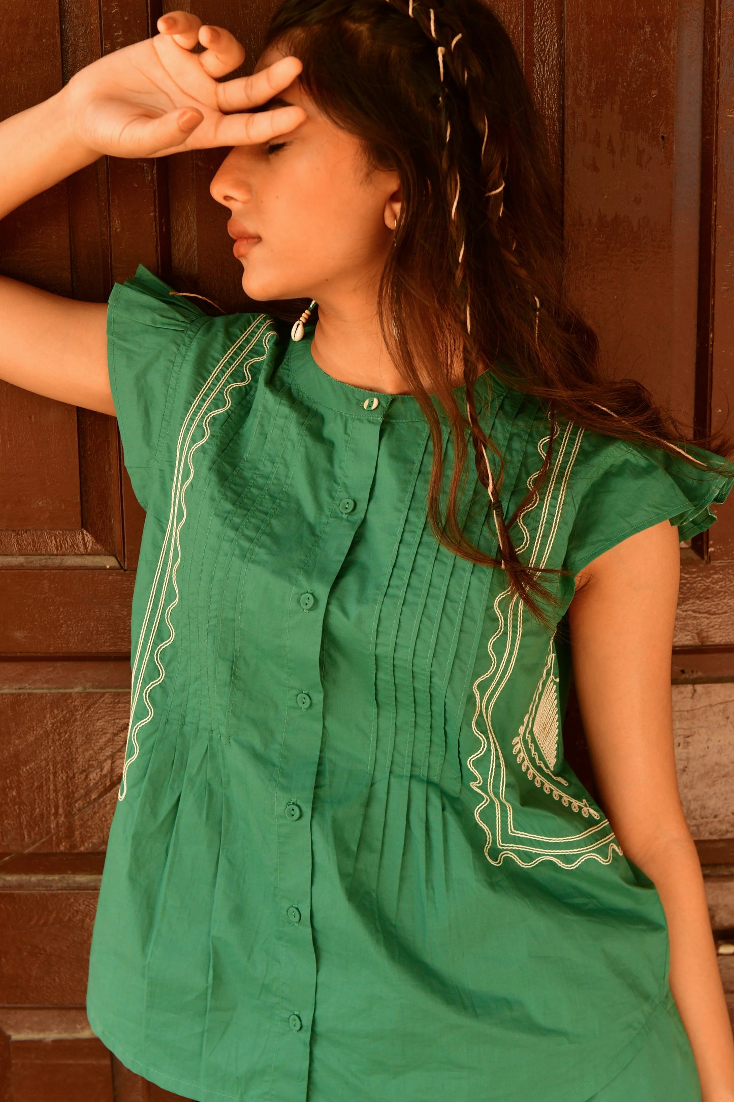 Nova Green Embroidered Top