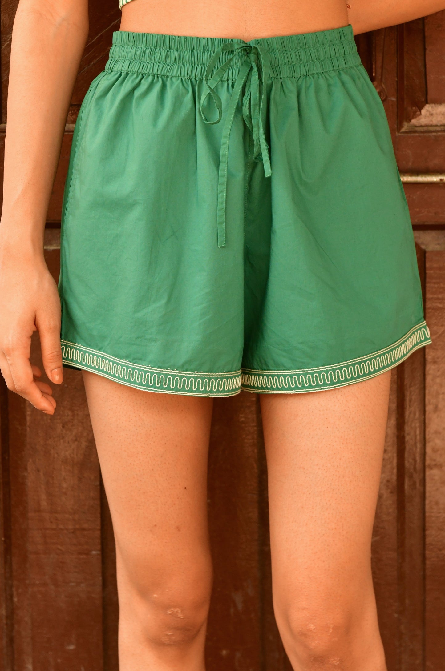 Coco Green Embroidered Shorts