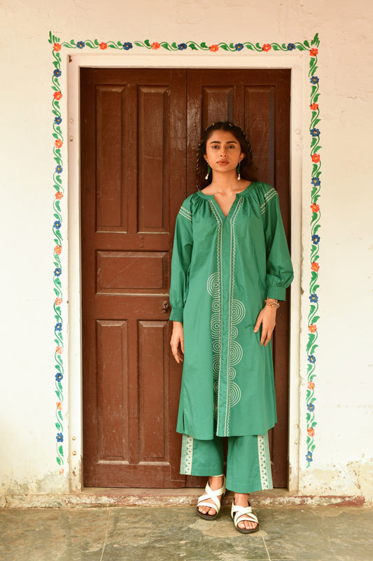 Moon Green Embroidered Dress