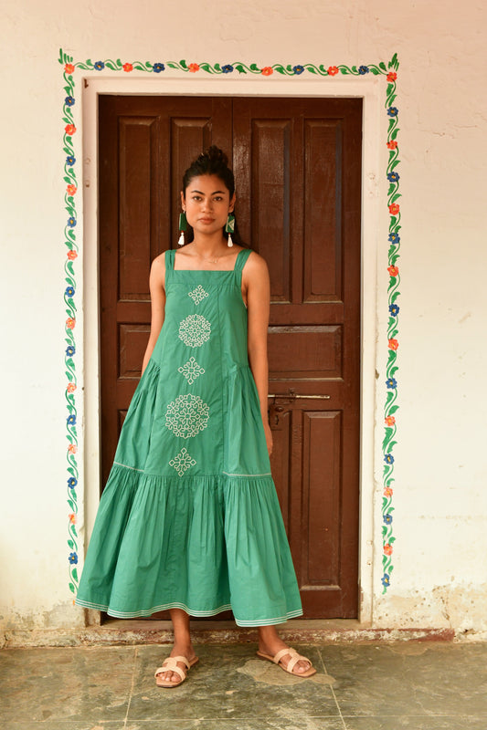 Zuri Green Embroidered Dress