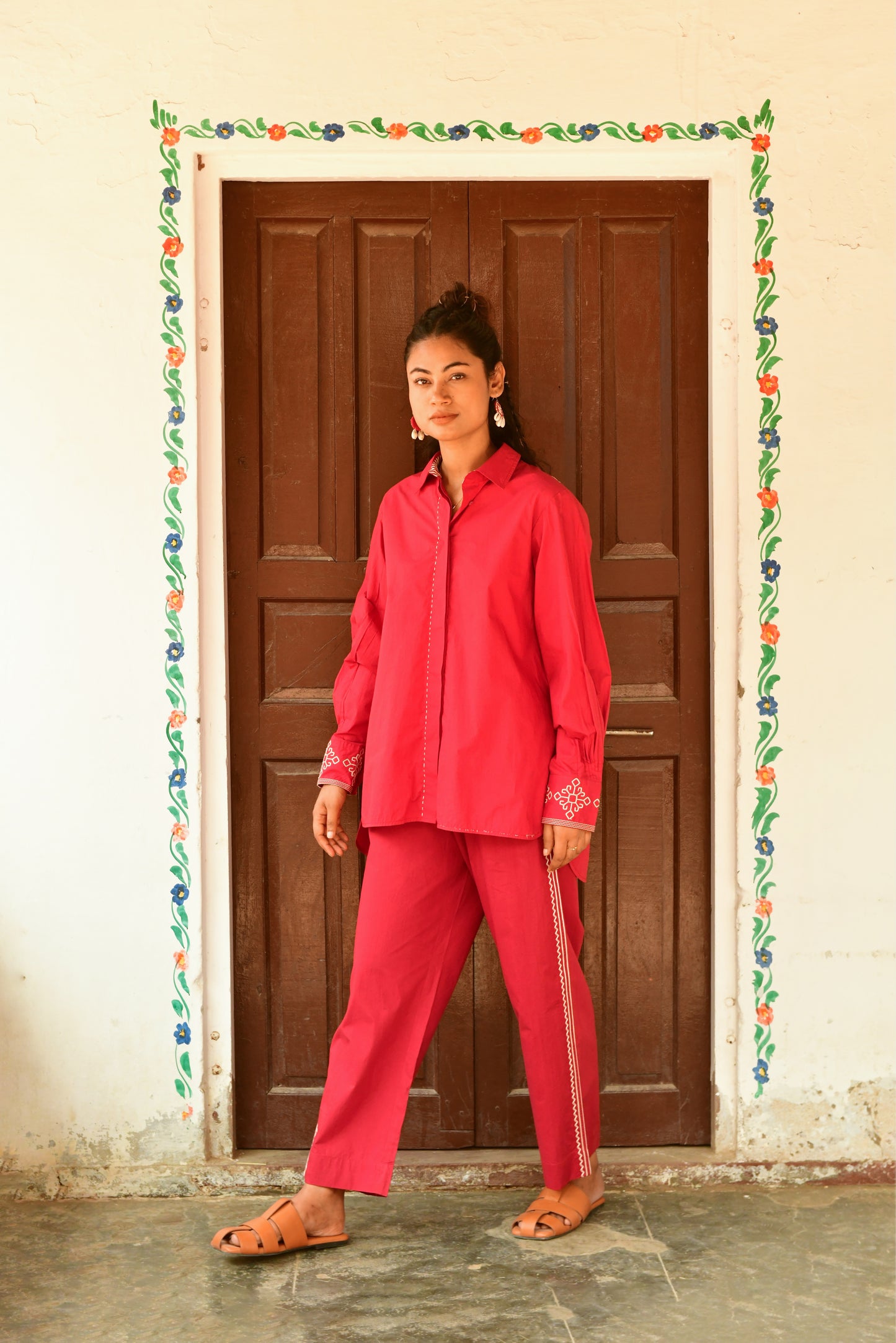 Nyla Red Embroidered Shirt