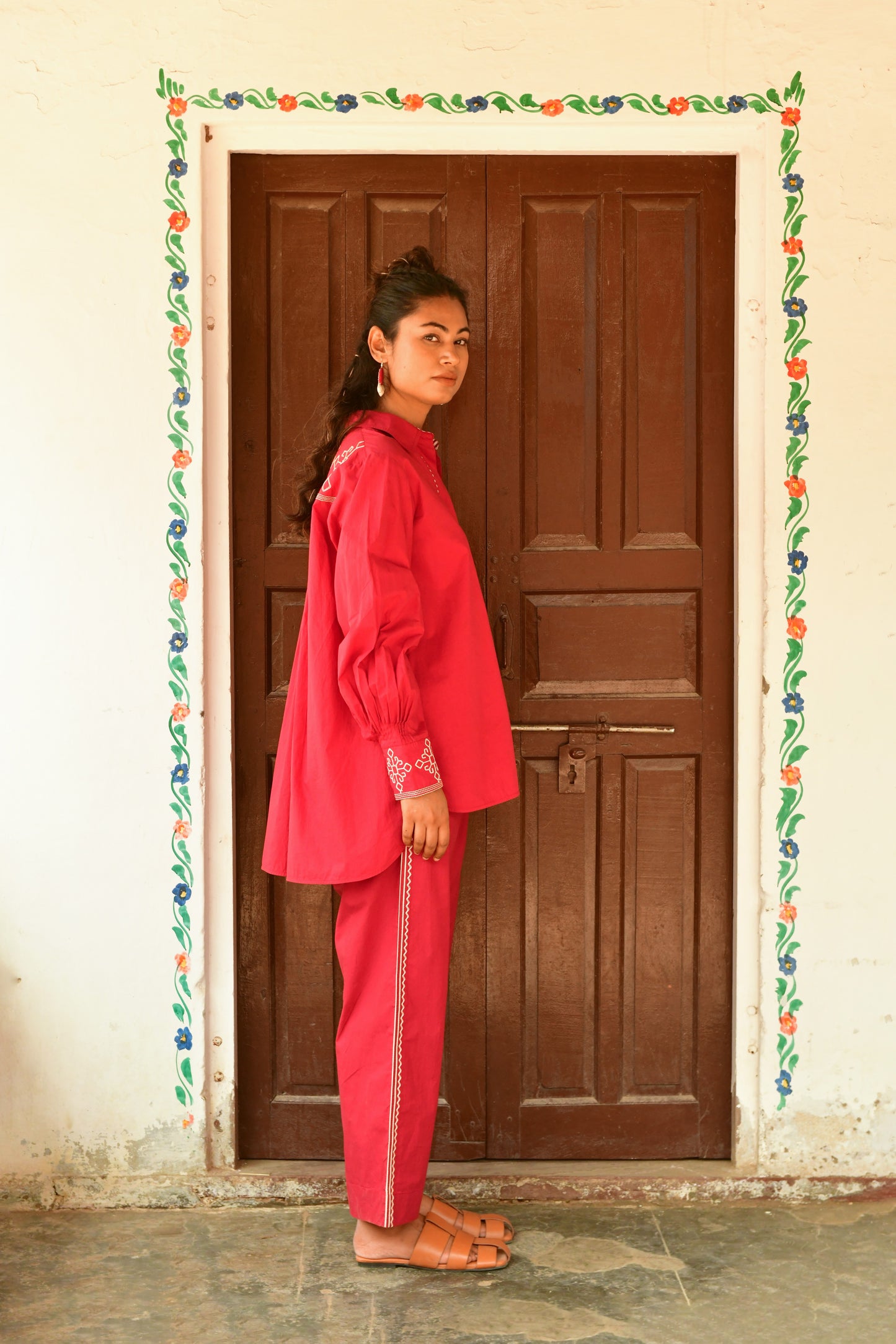 Nyla Red Embroidered Shirt