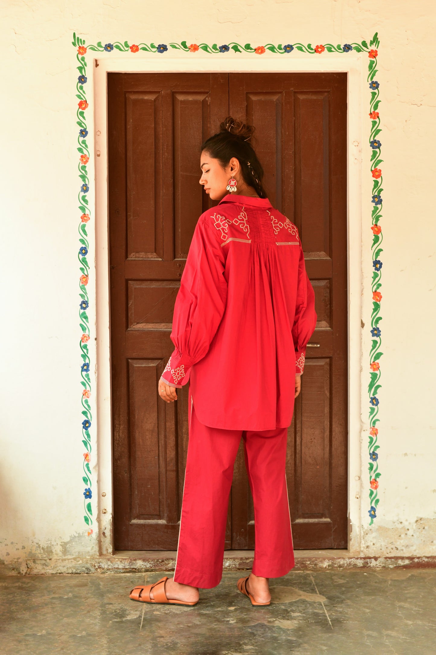 Nyla Red Embroidered Shirt