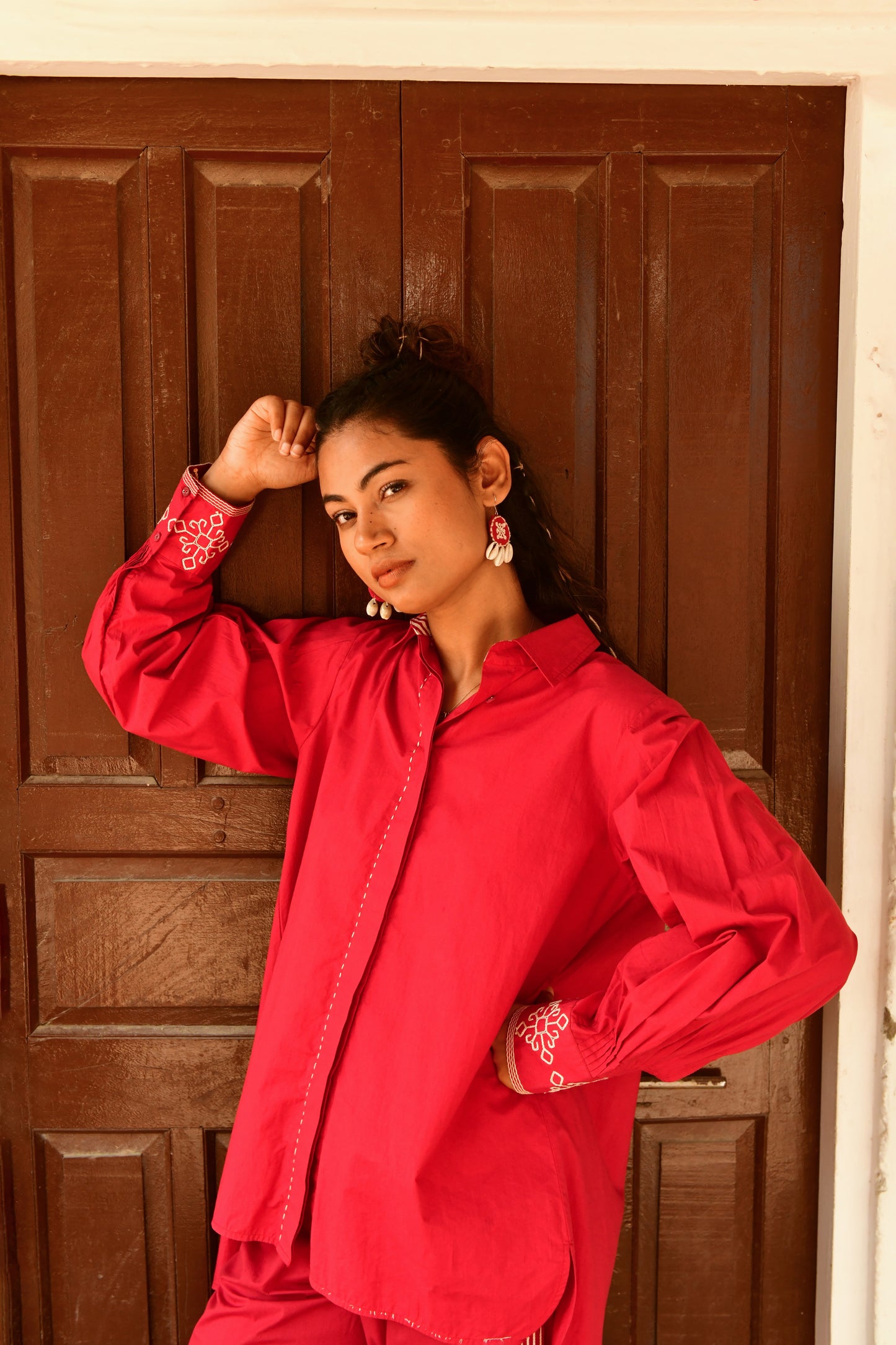 Nyla Red Embroidered Shirt