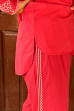 Glide Red Embroidered Pants