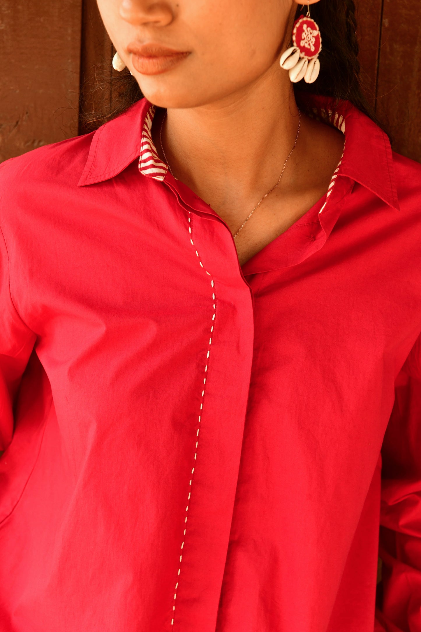 Nyla Red Embroidered Shirt