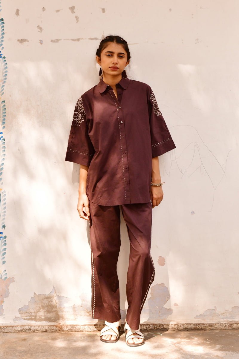 Sobo Brown Embroidered Shirt