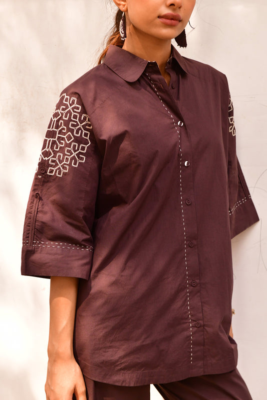 Sobo Brown Embroidered Shirt