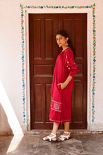 Plum Red Embroidered Dress