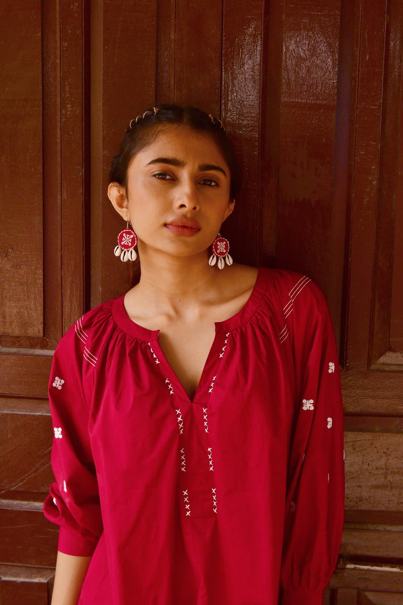 Plum Red Embroidered Dress