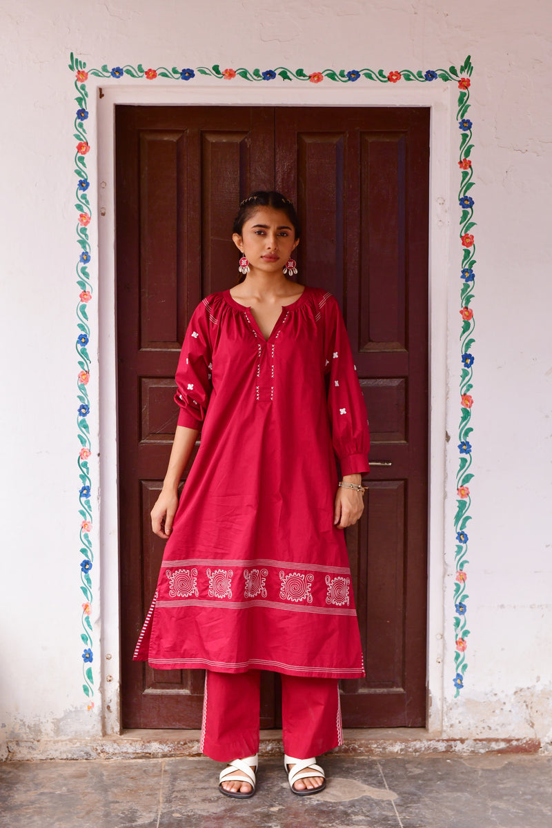 Plum Red Embroidered Dress