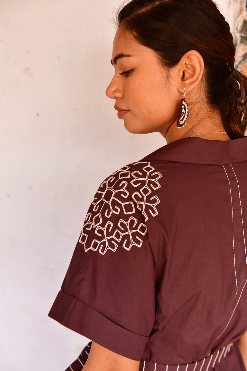 Stella Brown Embroidered Shirt Dress